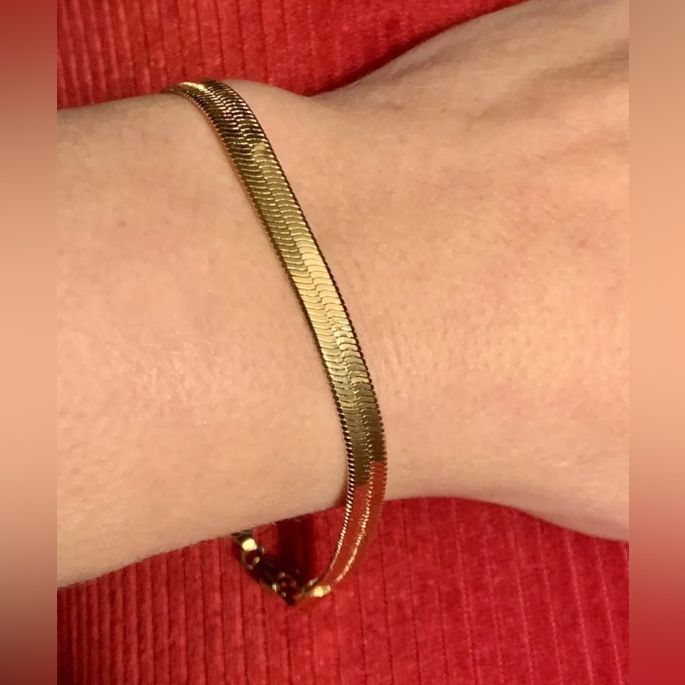 8” 18K Gold Over 925 Sterling Silver 5MM Brazilian Herringbone Bracelet, New!